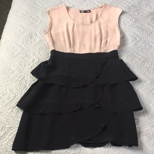 Silk pink and black ruffle dress